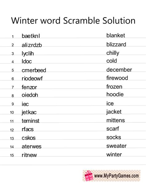 Printable Word Scramble With Answers