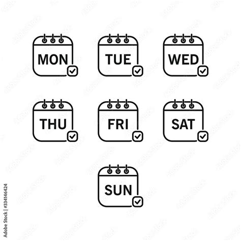 Days Of The Week Icon Set Daily Calendar Flat Design Isolated On White