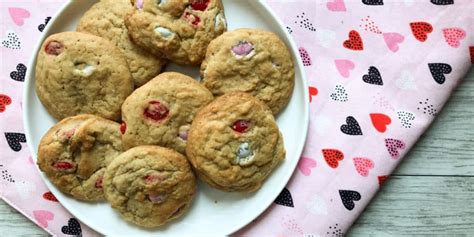 If hot cookies start to break, slide a thin spatula under them to release; Valentine's M&M's Cookies - To Eat, Drink & Be Married