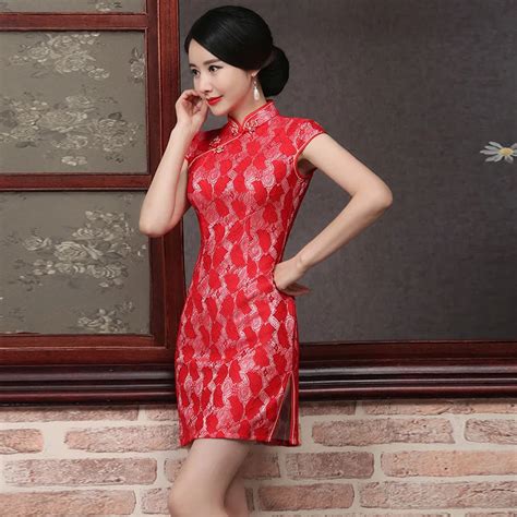 Modern Cheongsam Red Qipao Dress Traditional Chinese Clothing For Women Oriental Style
