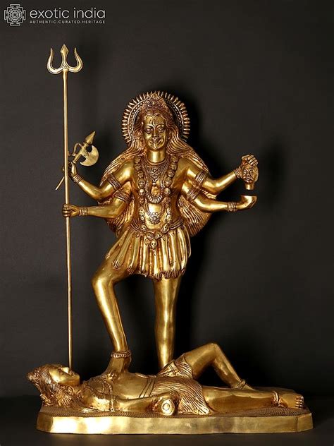 Large Goddess Kali Standing On Lord Shiva Brass Statue Exotic