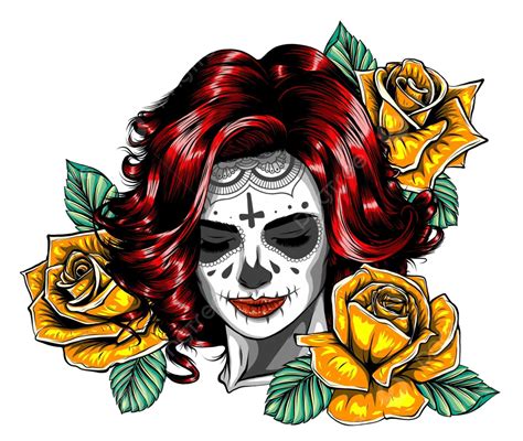 Floral Woman Skull Vector Illustration Design Art Style Drawn Drawing Vector Style Drawn