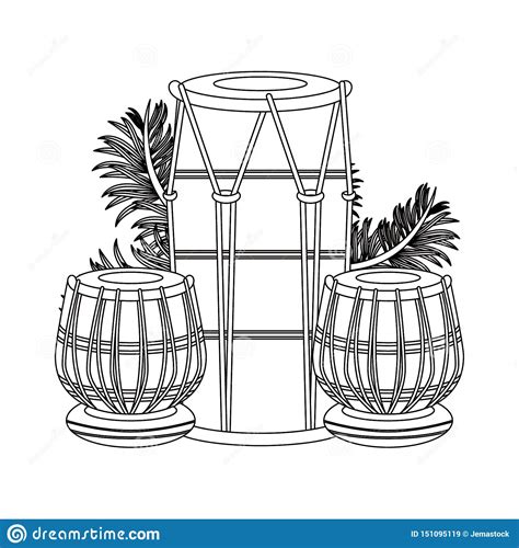 Front view of black man in white shirt and tie playing drums. Indian Table Drums With Leaves In Black And White Stock ...