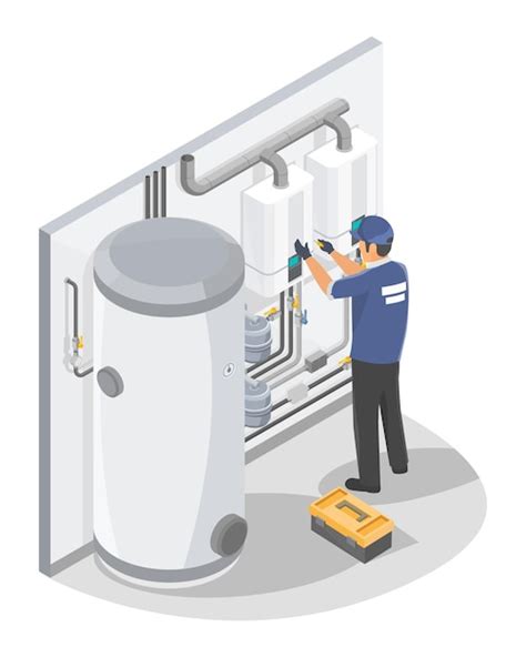 Premium Vector Technician Or Plumber On Gas Boiler Water Heater