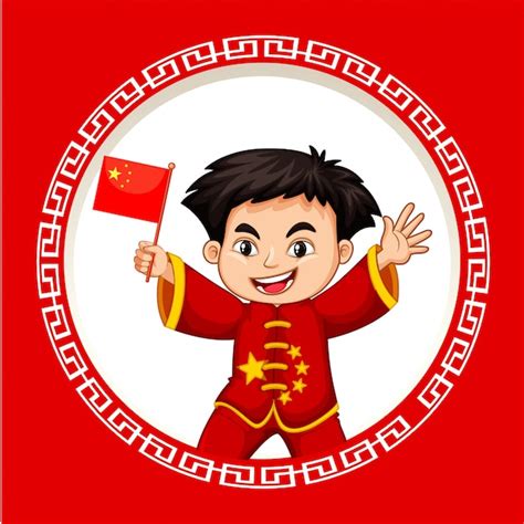 Premium Vector Chinese Boy With China Flag