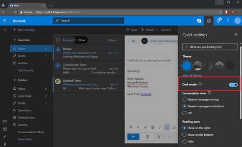 Microsoft Outlook Dark Mode Shadowtews