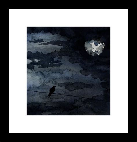 Moonlit Raven Art Print Bird Art Print Original Watercolor Painting Bird Art