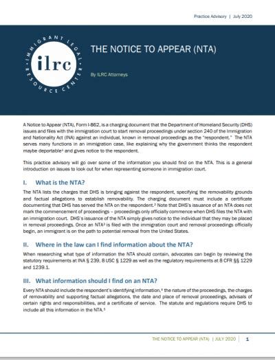 Availability from a particular company varies by product and state. Notice to Appear (NTA) | Immigrant Legal Resource Center | ILRC