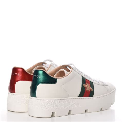 Gucci Calfskin Embroidered Womens Ace Platform Sneakers 375 White 477173