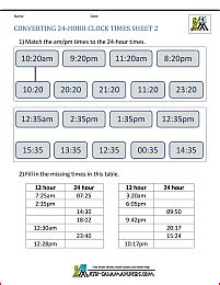 Quickly and easily read or convert military time with our standard time to military time conversion chart and military time converter tool. 24 Hour Clock Conversion Worksheets