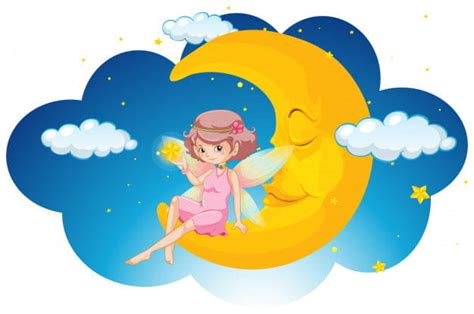 Cute Fairy Sitting On Moon At Night Eps Vector Uidownload