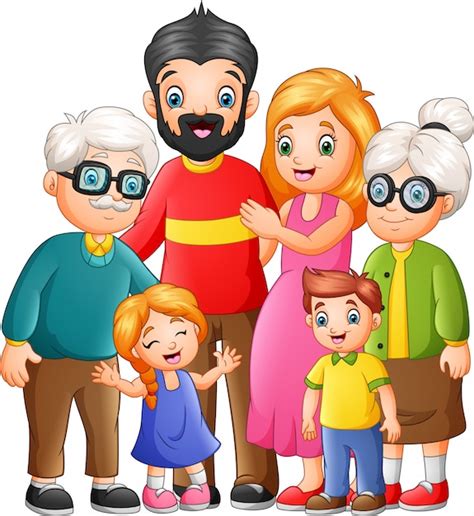 Grupo Gracioso Dibujos Animados Familia Feliz Vector Premium