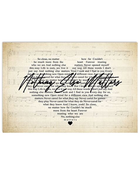 Nothing Else Matters Lyrics Poster Metallica Music Horizontal Poster