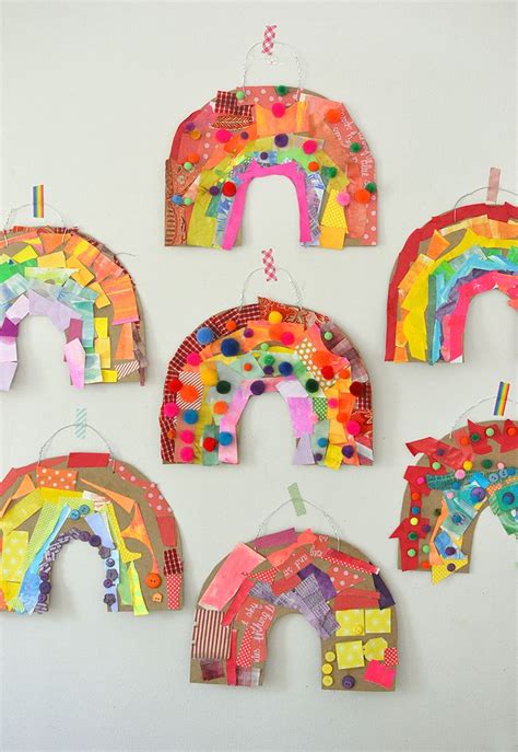 Tape resist art is a longstanding favorite craft for kids. Cardboard Rainbow Collage | Easy crafts for kids, Art for ...
