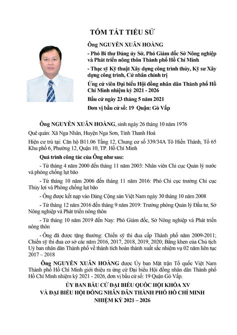Ông Nguyễn Xuân Hoàng Phó Giám đốc Sở Nông Nghiệp Và Phát Triển Nông Thôn ứng Cử Đại Biểu Hội