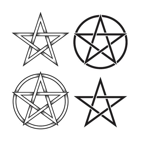 Zestaw Pentagramu Lub Pentagramu Ręcznie Rysowane Dot Pracy Starożytny