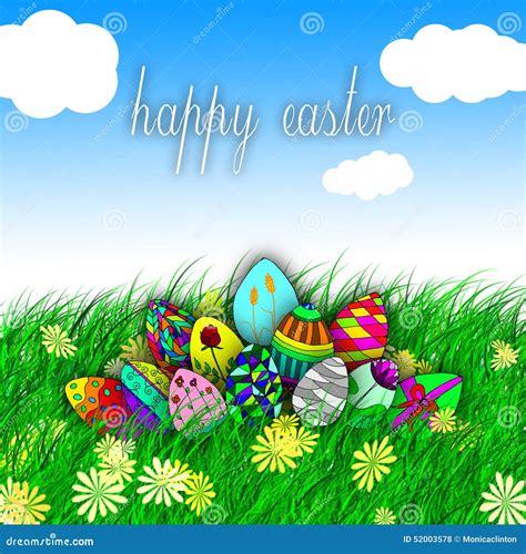 Happy Easter Egg On Grass Illustration Stock Illustration