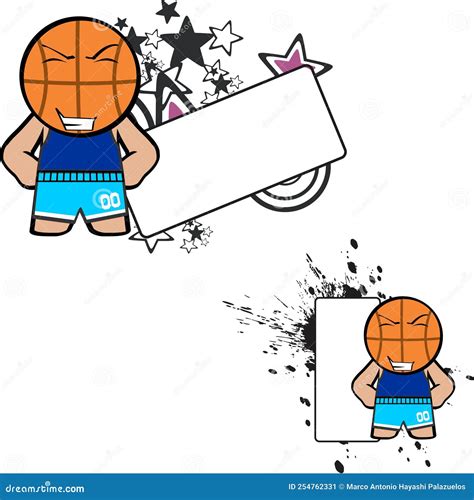 Funny Basketball Ball Head Kid Cartoon Expression Billboard Set Stock