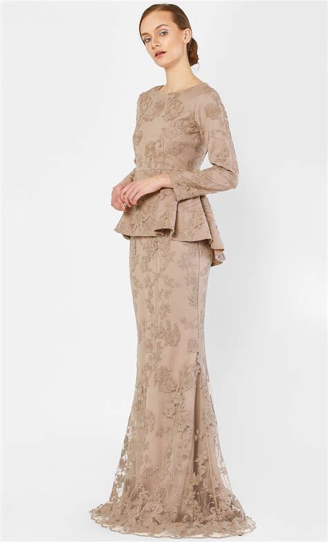 The Peplum Kurung With Full Dahlia Lace In Sand Fashionvalet Dress