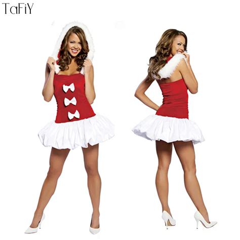 Tafiy Sexy Christmas Costumes For Women Sleeveless Fancy Dress With Hat Xmas Party Adult Women
