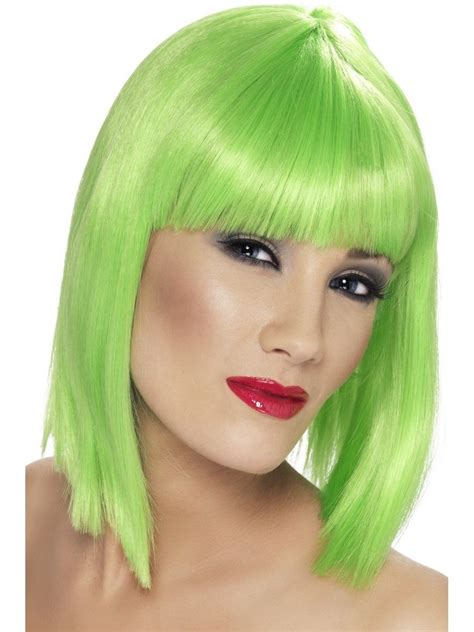 Lime Green Bob Wig Ladies Festival Neon Rave Fancy Dress Short Wig With Fringe Green Wig