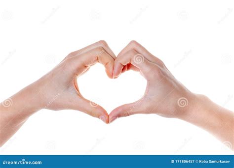 Woman Hand Making A Heart Shape Isolated On White Stock Image Image