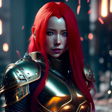 Anime Female With Long Red Hair And Wearing Metallic Combat Armor Dvd Screengrab Fantasy