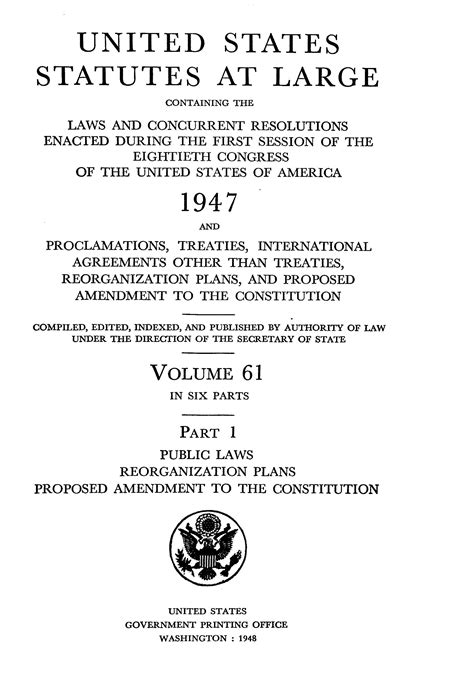U S Statutes At Large Volume 61 1947 80th Congress Session 1 Library Of Congress