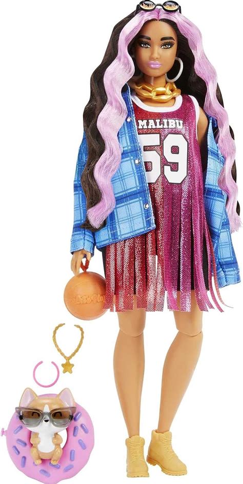 barbie doll and accessories barbie extra fashion doll with pink streaked crimped hair and