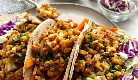 Teriyaki Tempeh Tacos With Sautéed Mushrooms And Carrots Kikkoman Home