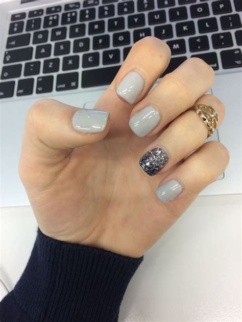 Grey Gelish Nails With Glitter Nails Pinterest Gelish Nails And