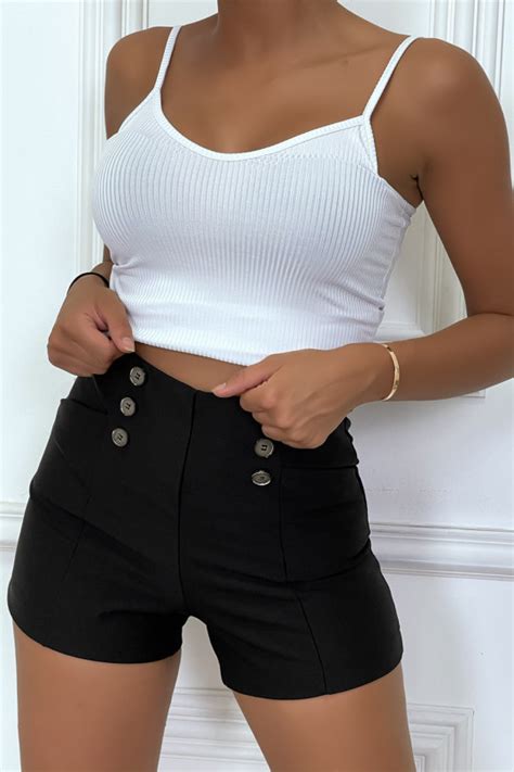 Short Taille Haute Noir Style Blazer Avec Boutons