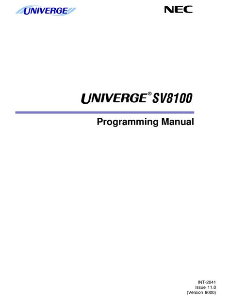 Nec Univerge Sv8100 Programming Manual Pdf Download Manualslib