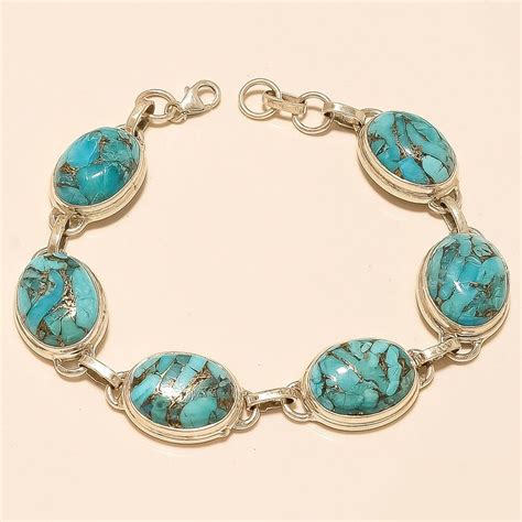 Natural Mexican Blue Copper Turquoise Bracelet Sterling Etsy