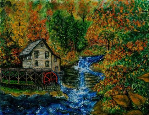 The Grist Mill In Autumn Painting By Tanna Lee M Wells Fine Art America