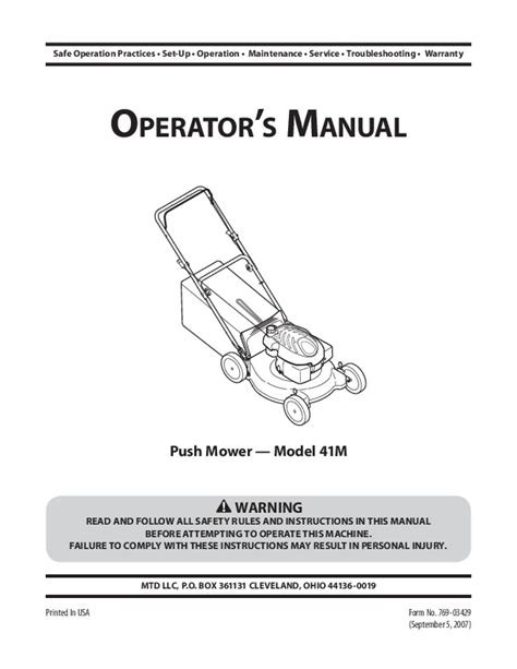 Mtd 41m Series Push Lawn Mower Mower Owners Manual