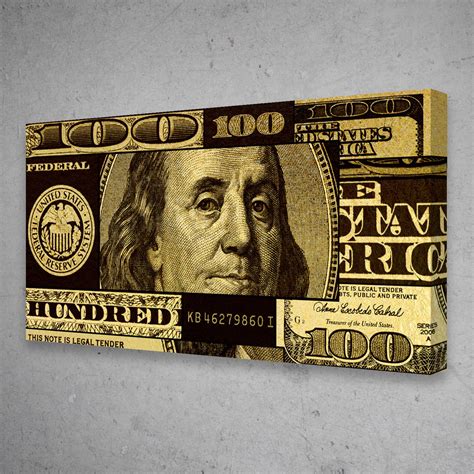 Gold Ben Franklin 100 Dollar Bill Abstract Wall Art On Gallery Wrapped