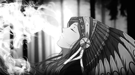 Hd Wallpaper Anime Girls Smoke Headdress Monochrome Anime Closed Eyes