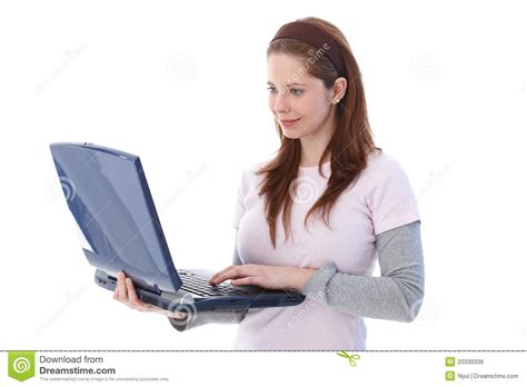 College Student Using Laptop Smiling Royalty Free Stock Image - Image ...