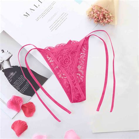 Dengdeng Women Sexy Lace Floral See Through Panties Breathable T Back G String Thongs For Women