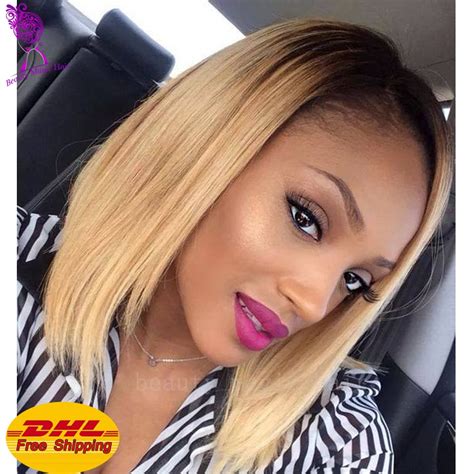 Synthetic Hair Blonde Ombre Short Bob Wigs For Black Women Glueless