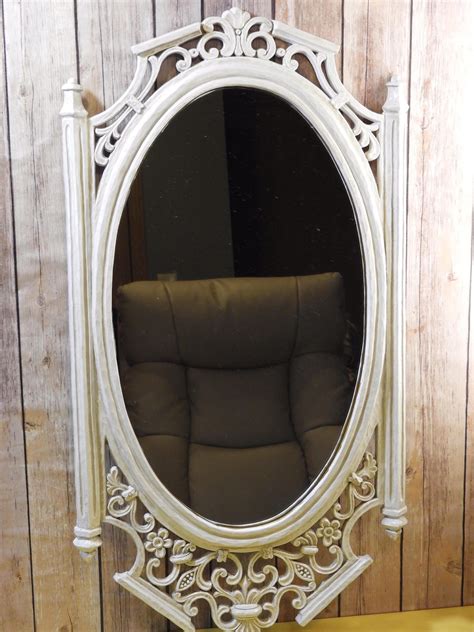 Vintage Antiqued White Wall Mirror Decorative Syroco Wall Hanging