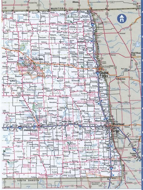 North Dakota State Detailed Roads Map With Cities And Highways