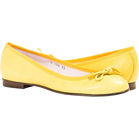 Elena Lemon Yellow Leather Ballerina Flats Full Size 1 Leather