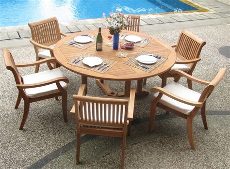 Teak Dining Set6 Seater 7 Pc 60 Round Table And 6 Stacking Arbor