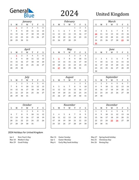 2024 Yearly Free Printable 2024 Calendar Uk With Bank Holidays