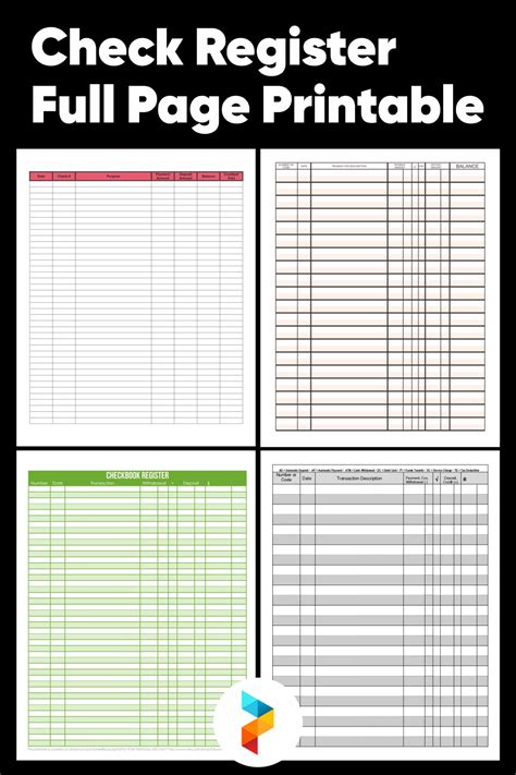 Free Printable Checkbook Register Full Page