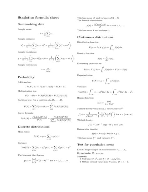 Solution Probability Statistics Formula Sheet Studypool Hot Sex Picture