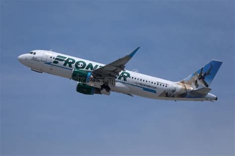 Frontier Airlines Flying Up In The Sky Editorial Stock Image Image Of