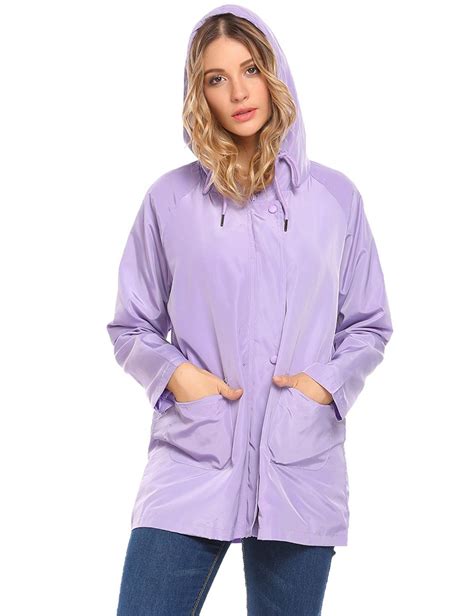 Women Hooded Windbreaker Outdoor Lightweight Rain Jacket With Pockets